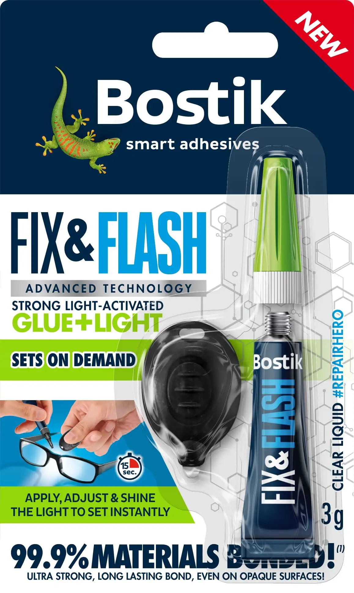 3 x Bostik Fix & Flash Colle forte activée par la lumière